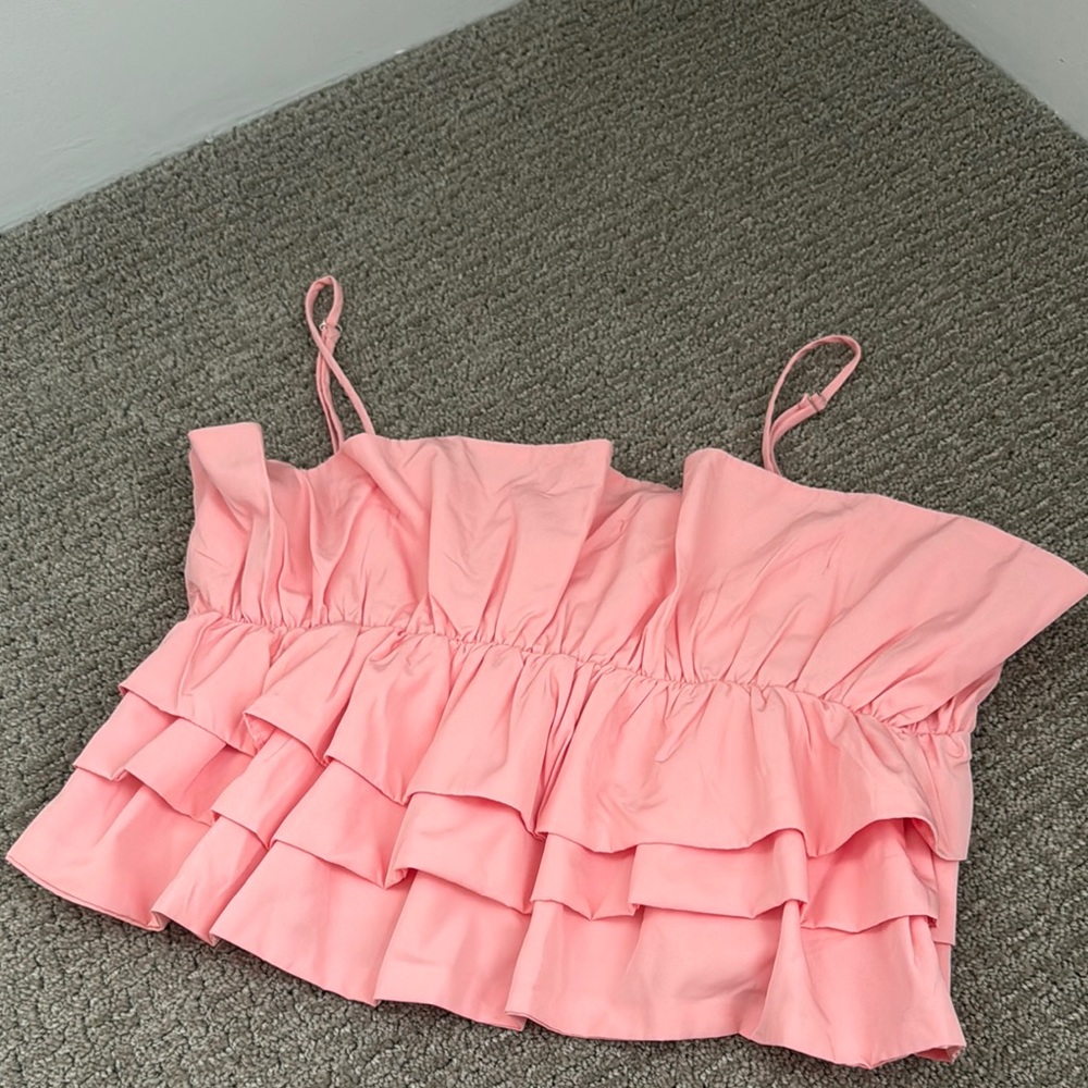 Pink Ruffled Women's Cropped Top